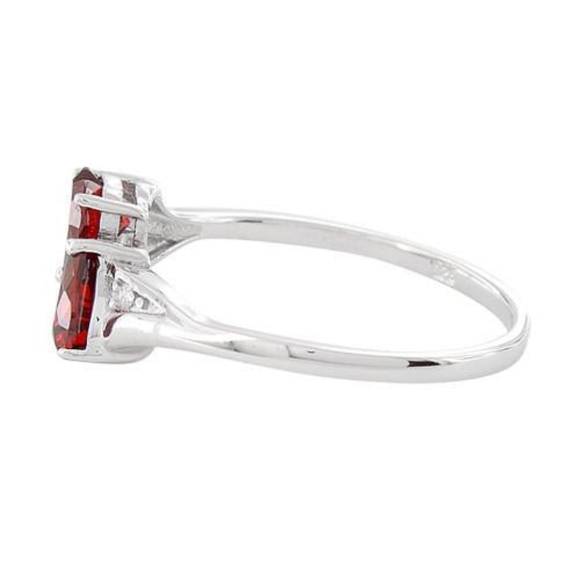 Sterling Silver Double Heart Garnet CZ Ring - Picture 3 of 5